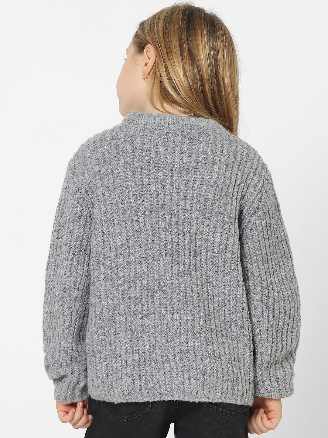 Girls Grey Cable Knit Pullover