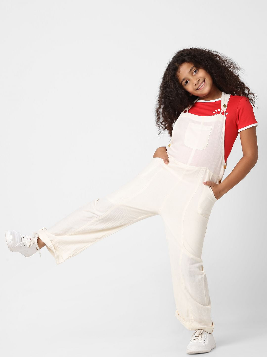 Girls Beige Overalls