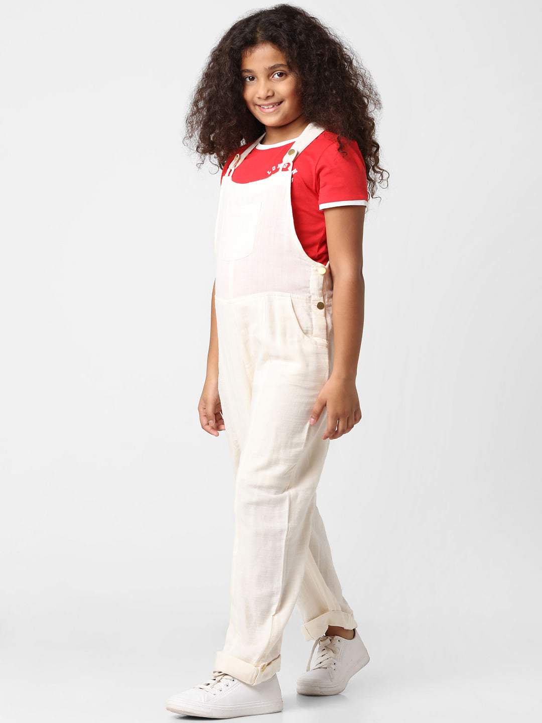 Girls Beige Overalls