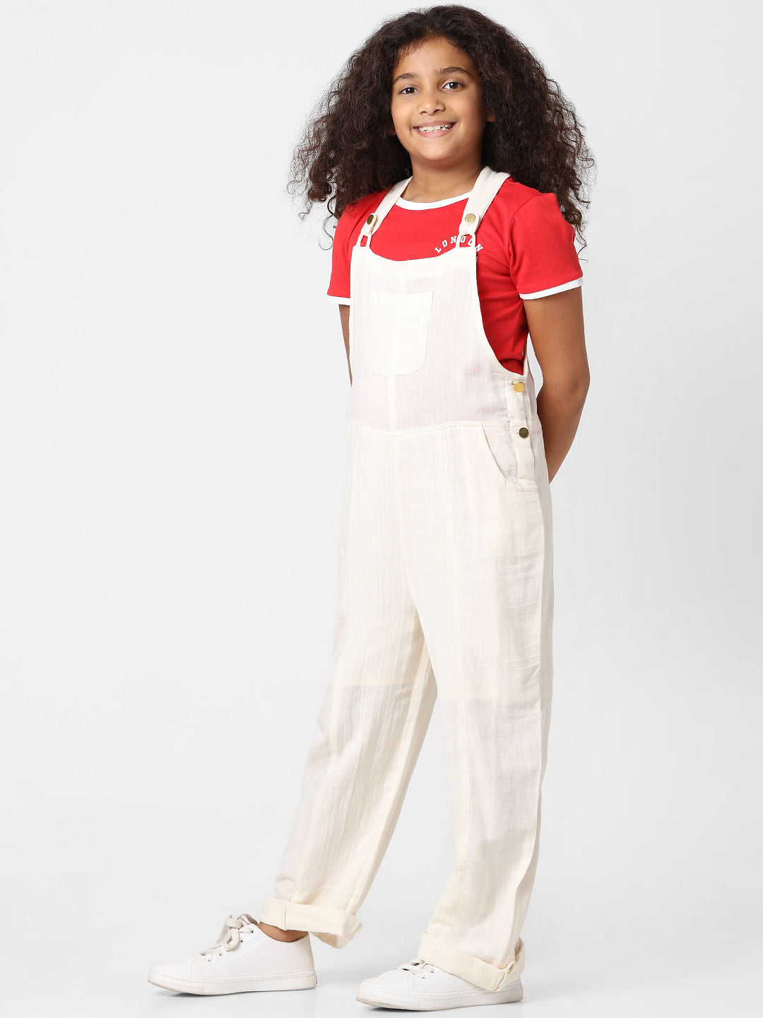 Girls Beige Overalls