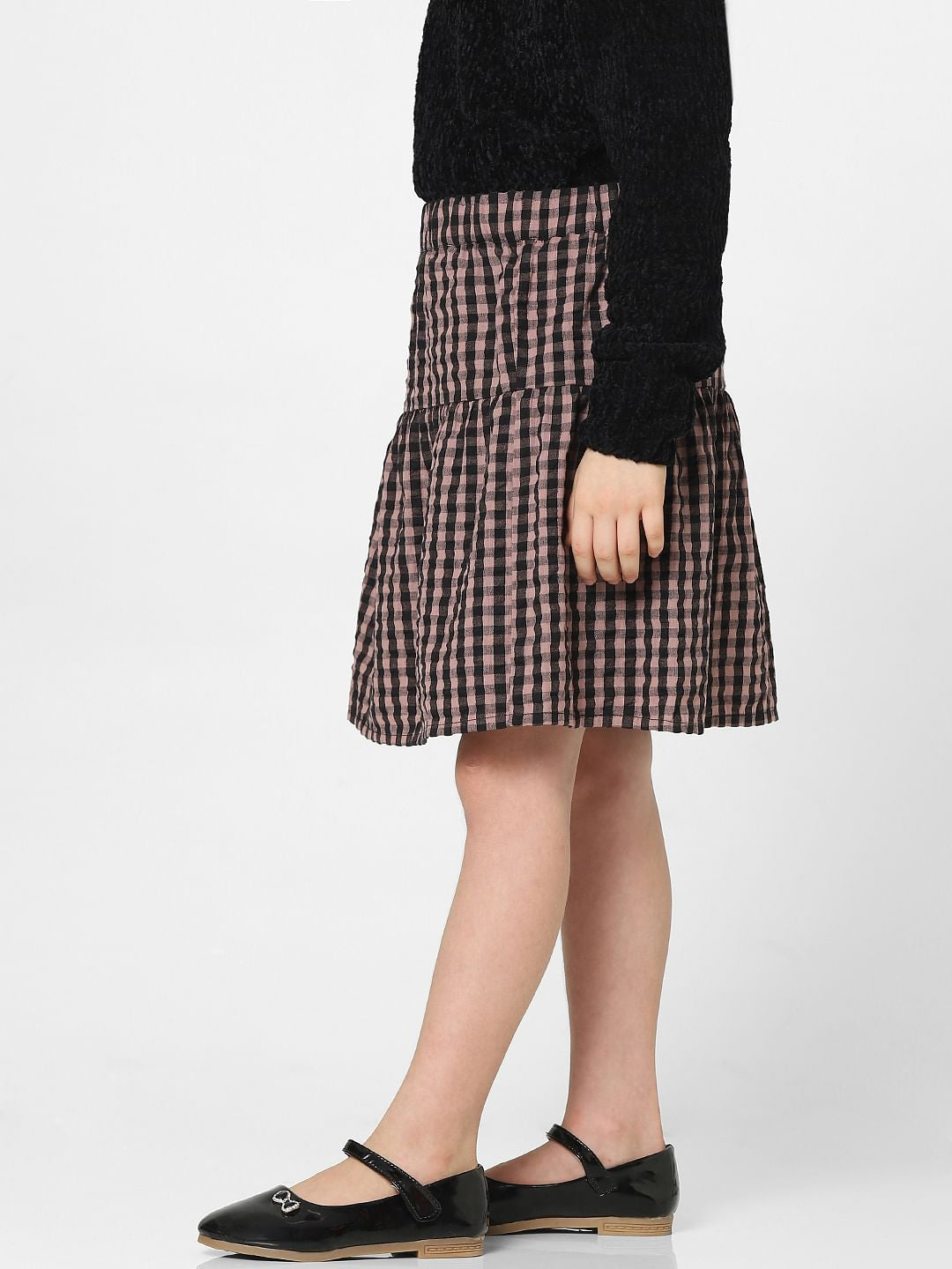 Girls Black Check Print Skirt