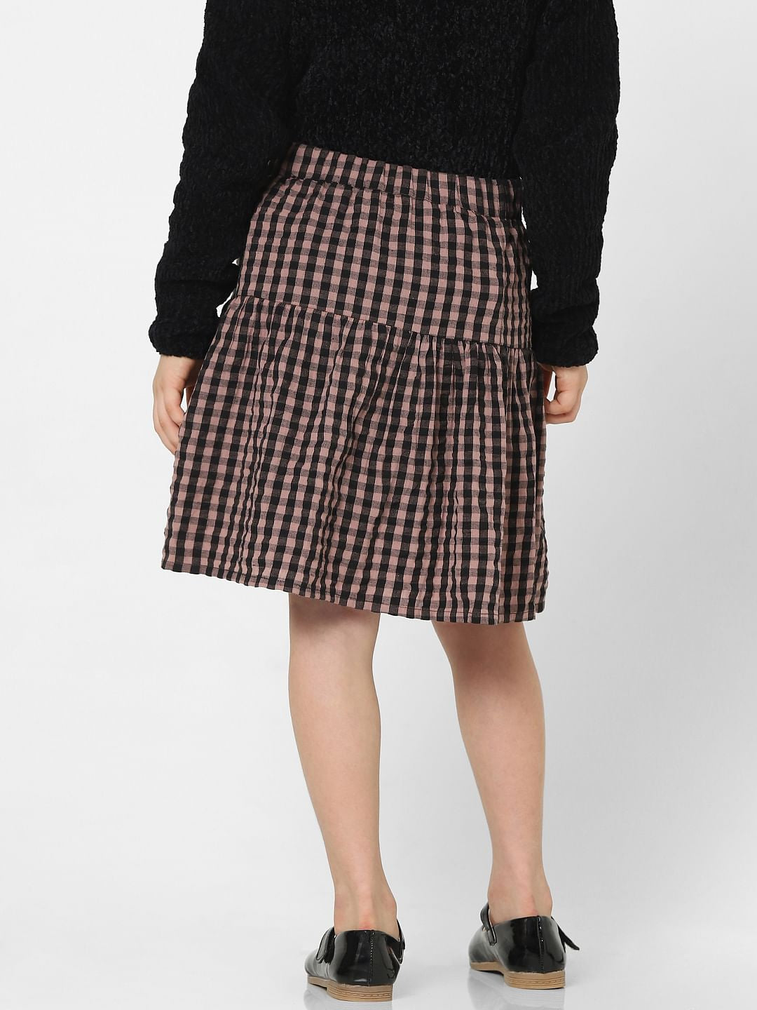 Girls Black Check Print Skirt