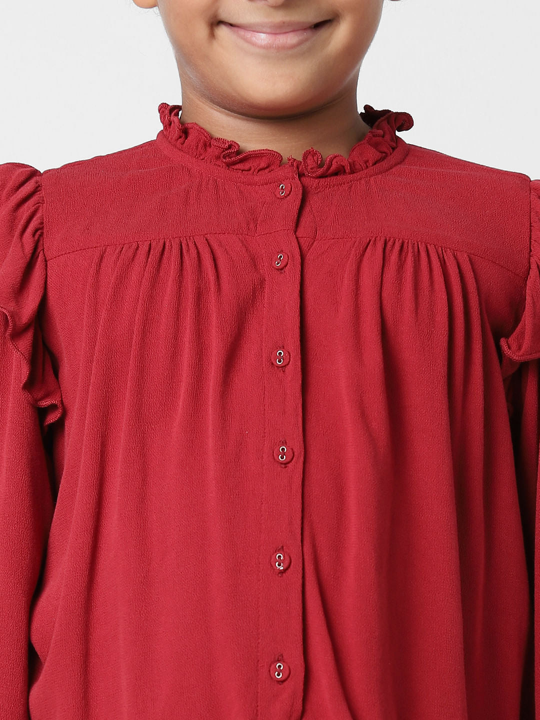 Girls Red Frill Detail Top