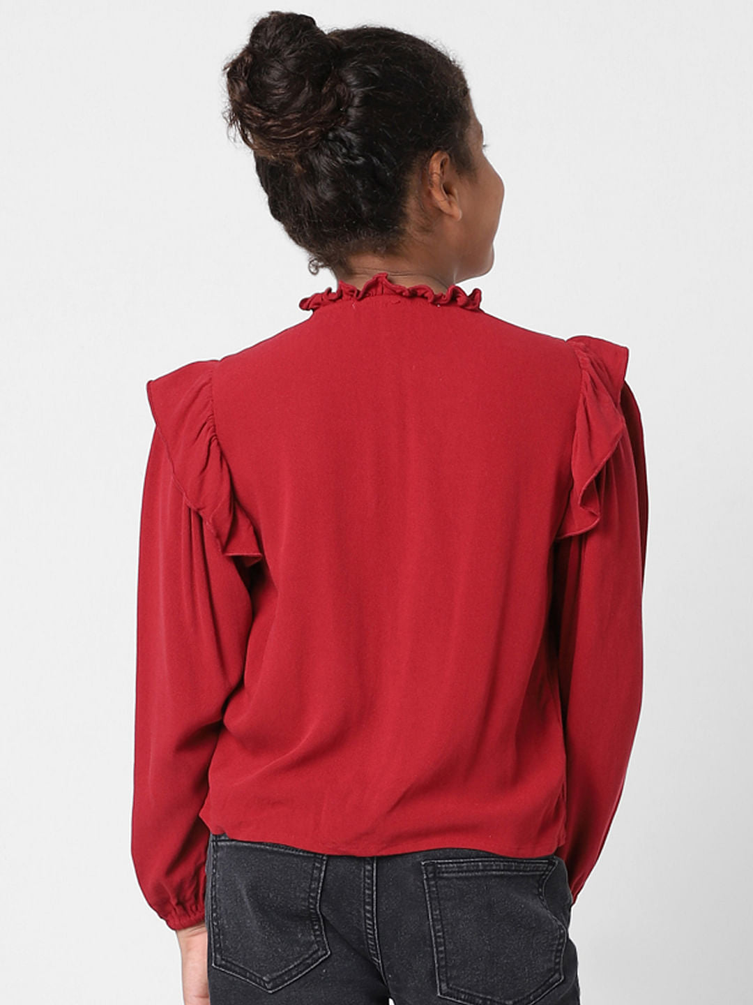 Girls Red Frill Detail Top
