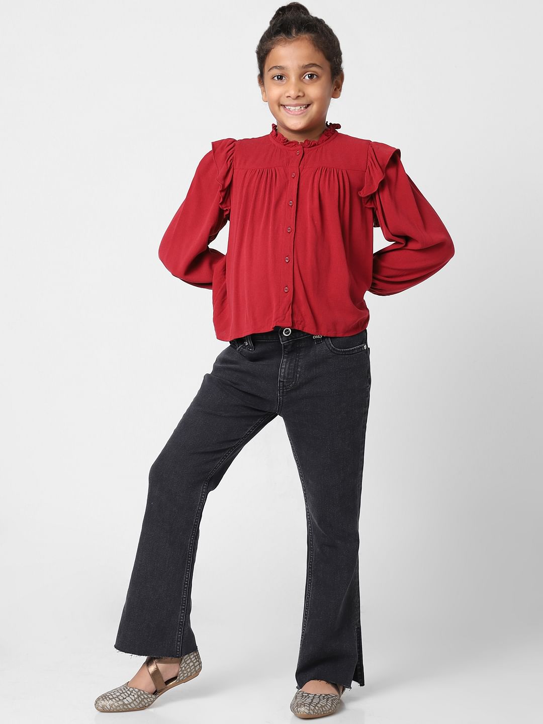 Girls Red Frill Detail Top
