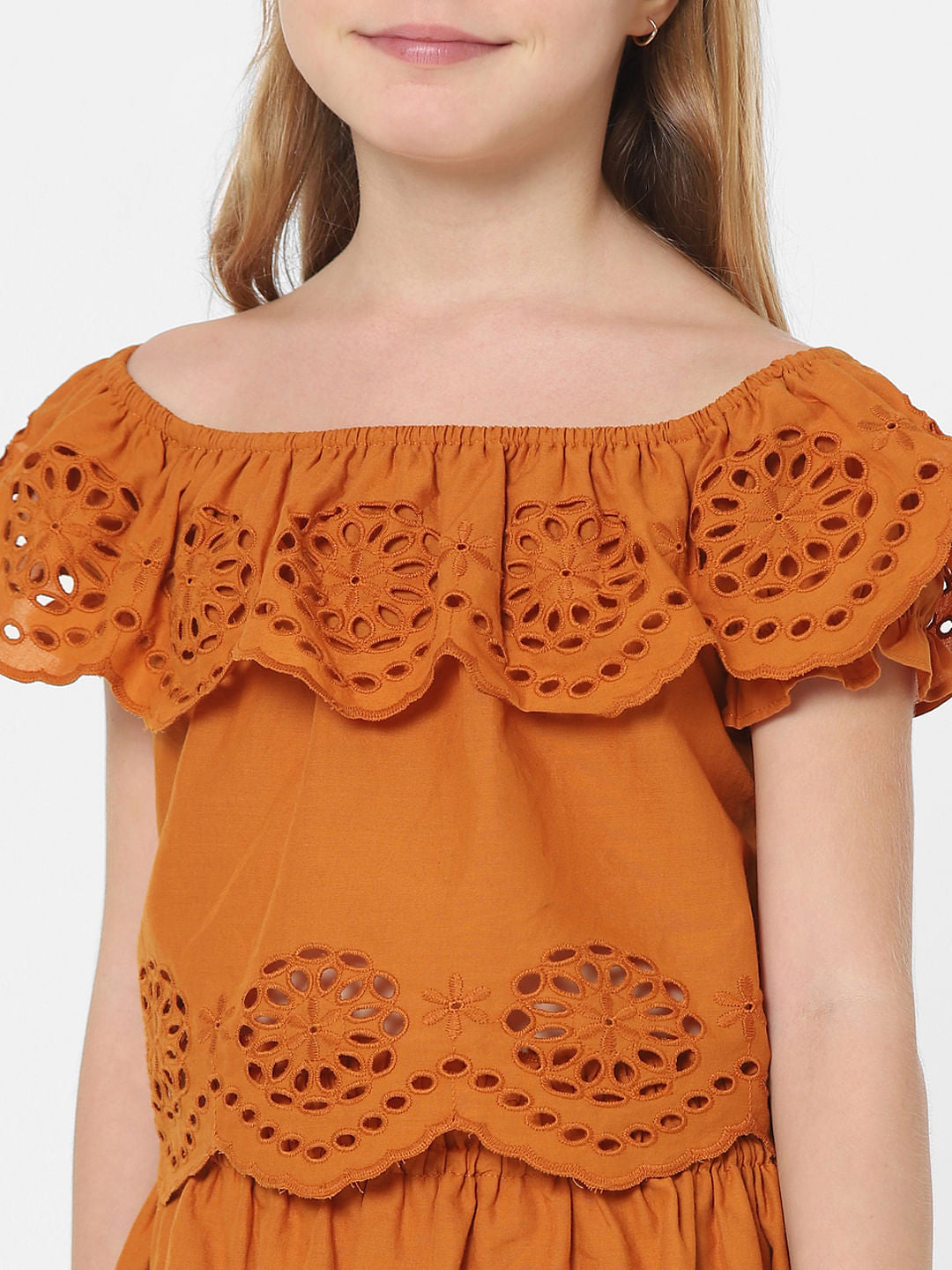 Brown Schiffli Co-Ord Top