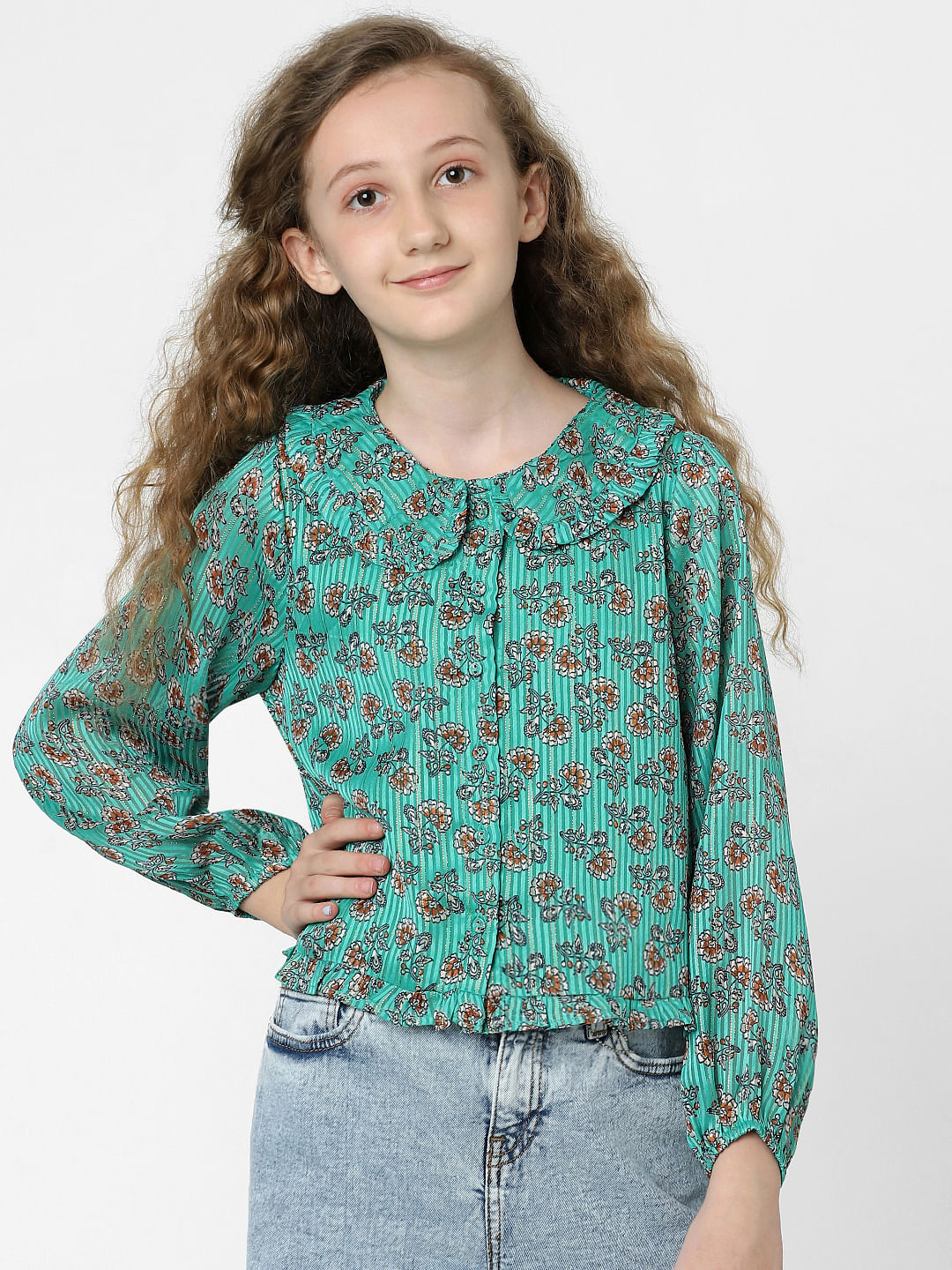 Green Floral Lurex Top