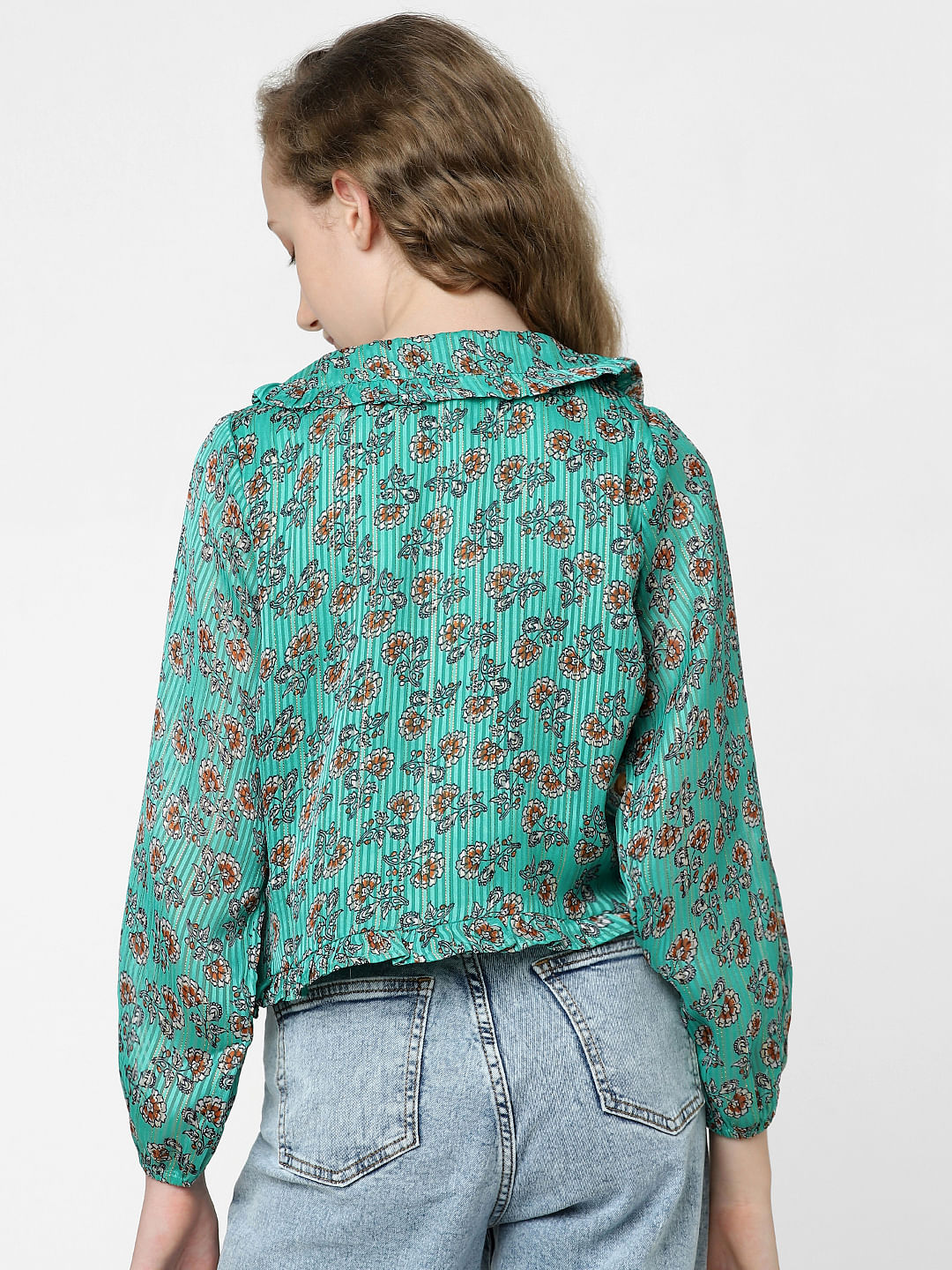 Green Floral Lurex Top