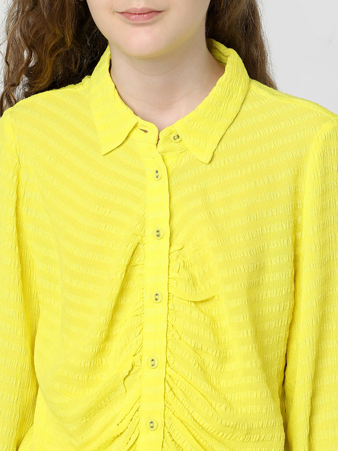 Girls Yellow Self-Print Shirt