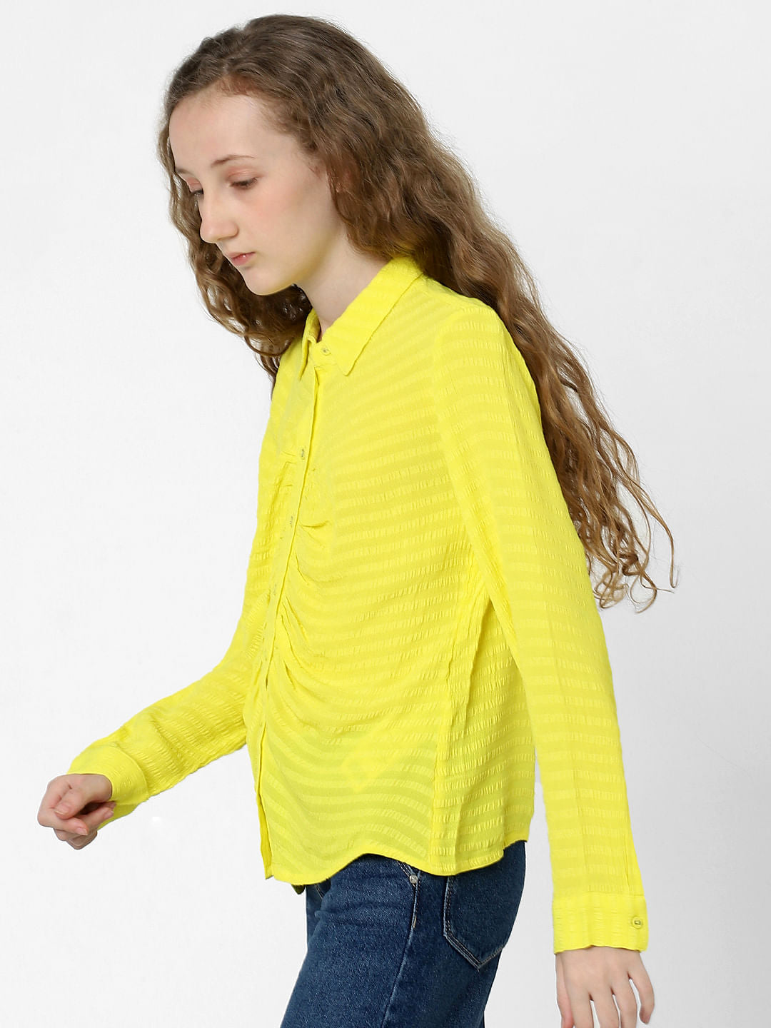 Girls Yellow Self-Print Shirt