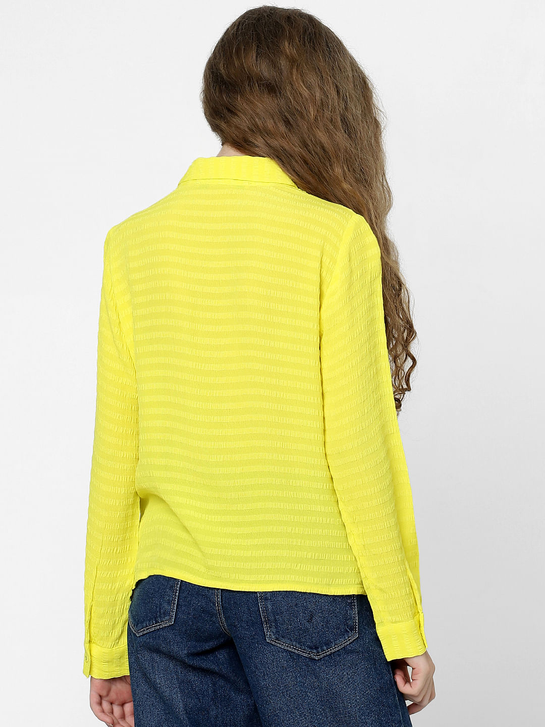 Girls Yellow Self-Print Shirt