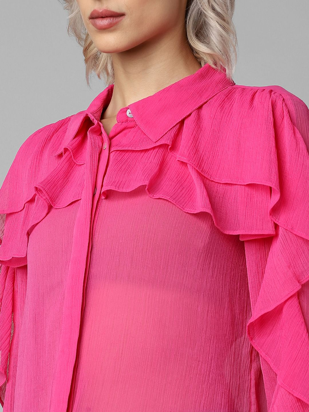 Pink Ruffle Detail Shirt
