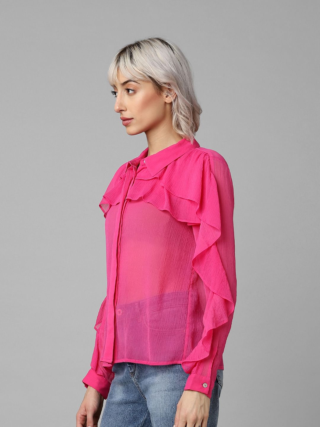 Pink Ruffle Detail Shirt