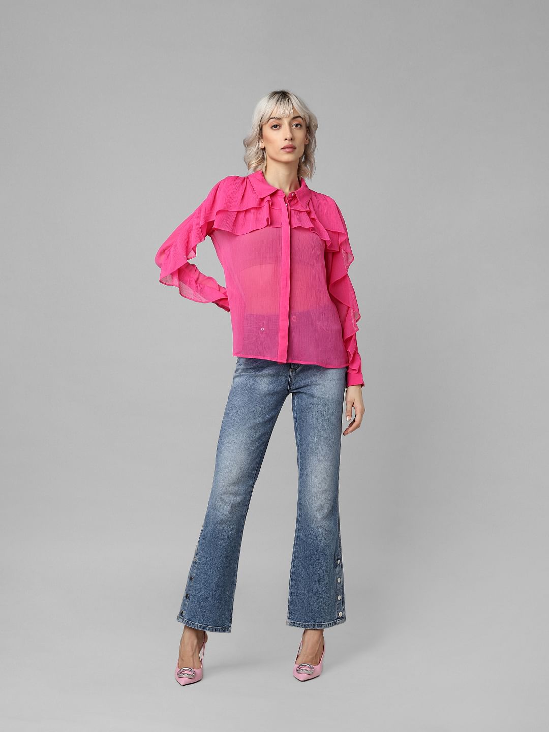Pink Ruffle Detail Shirt