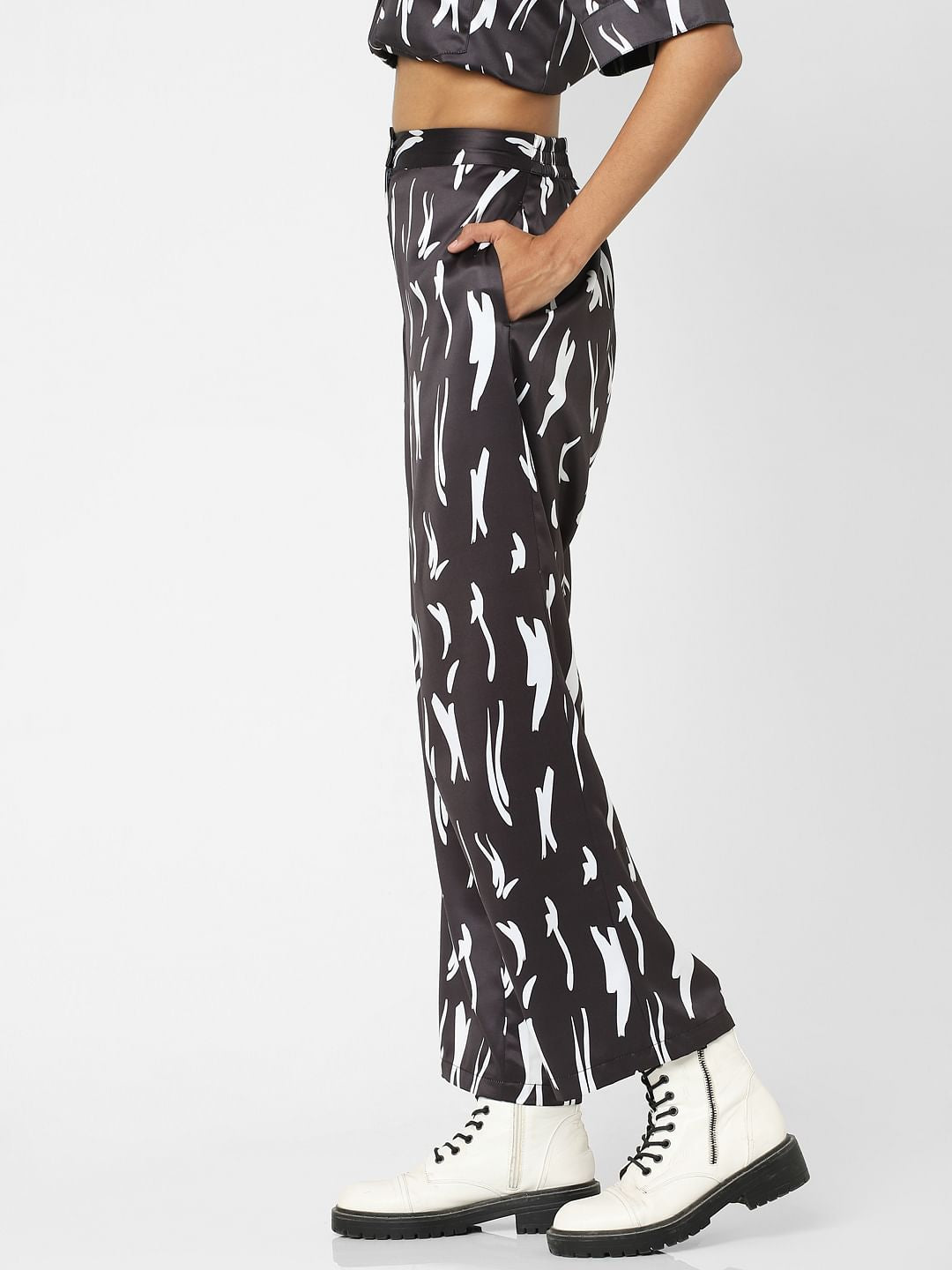 Black High Rise Printed Co-Ord Pants