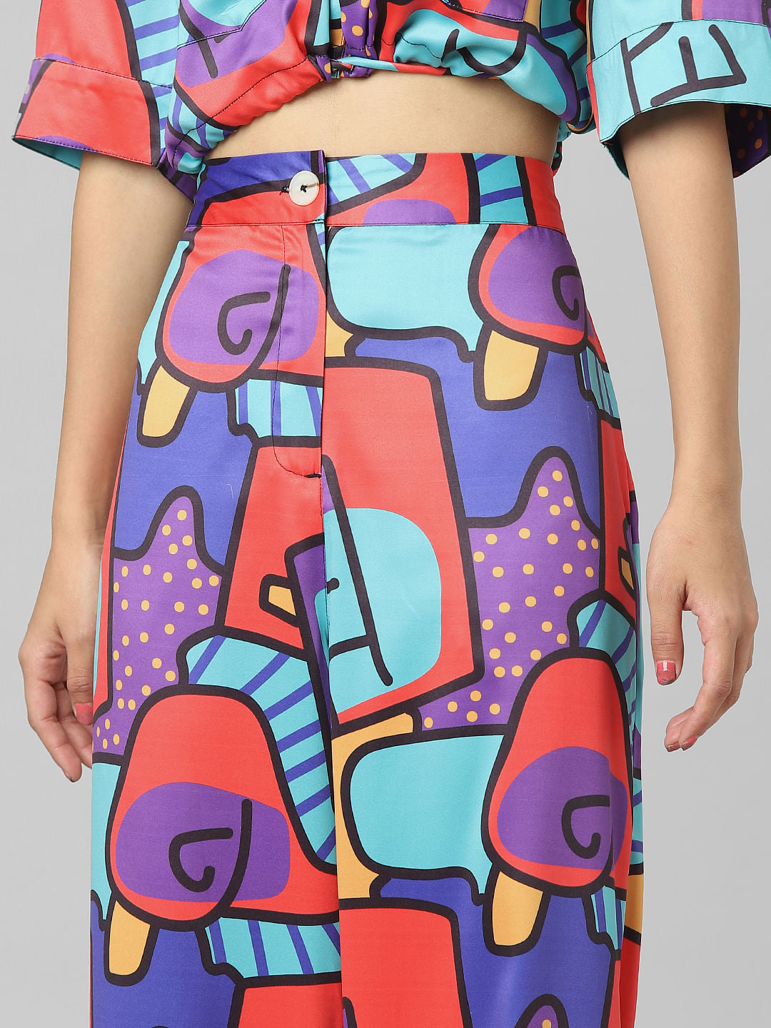 Red High Rise Abstract Print Co-Ord Pants