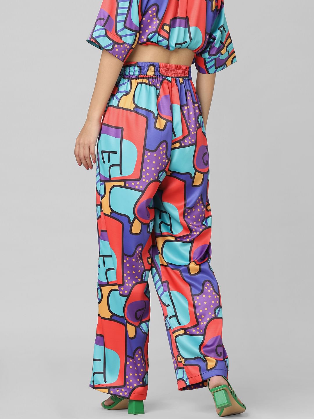 Red High Rise Abstract Print Co-Ord Pants