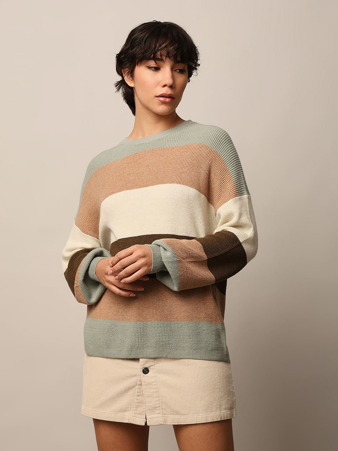 Vertical Striped Oversized Pullover