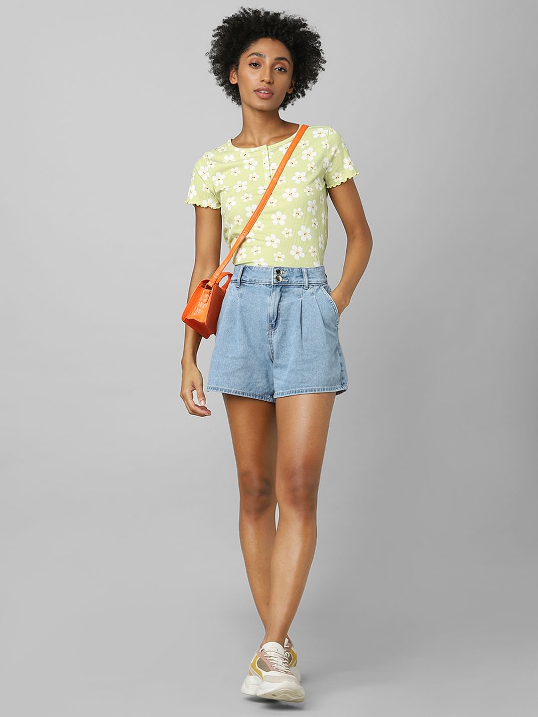 Blue High Rise Denim Shorts