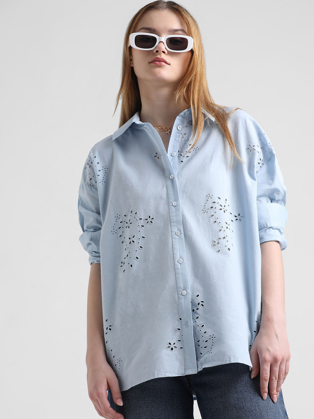 Blue Schiffli Detail Shirt