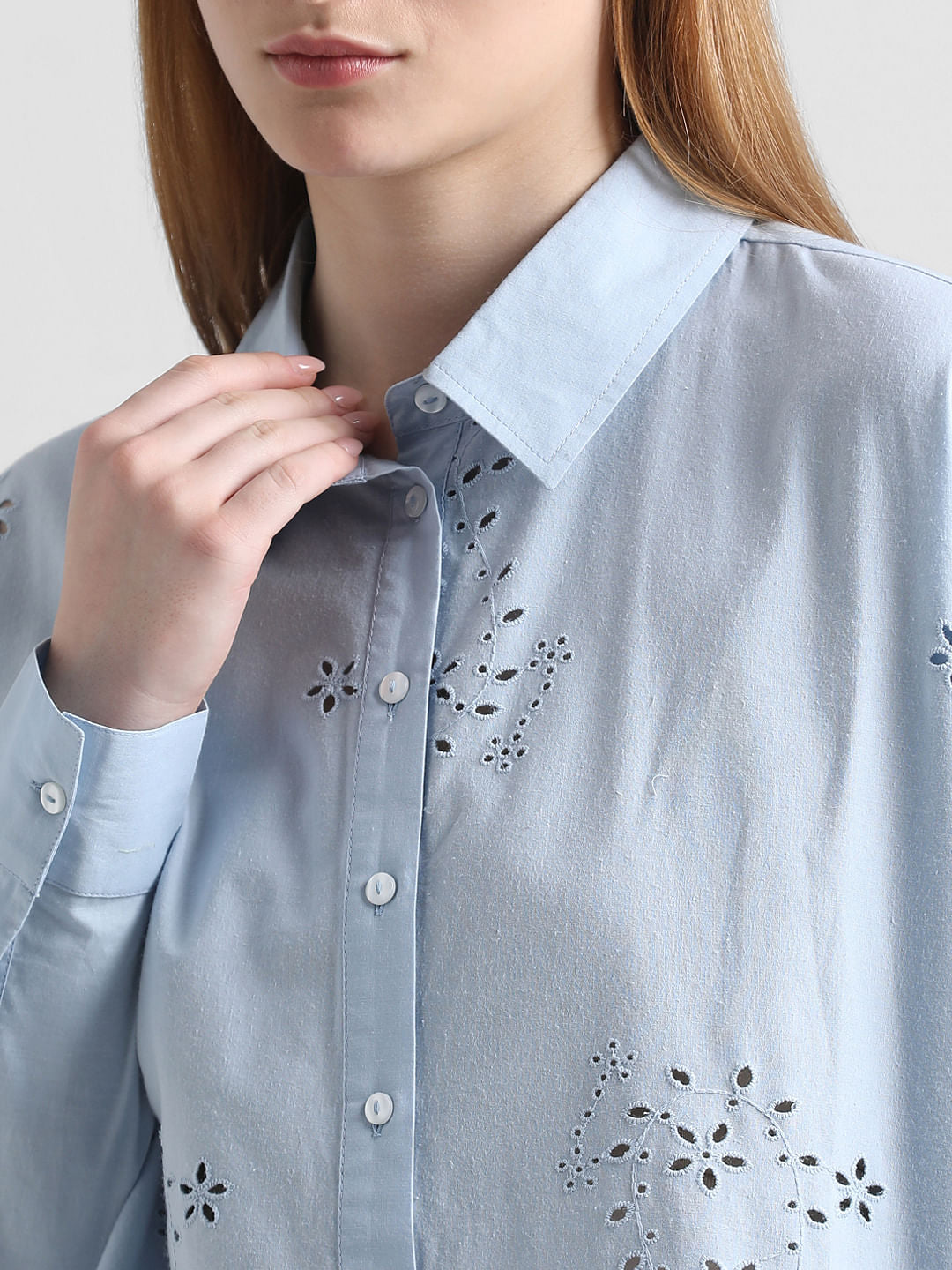 Blue Schiffli Detail Shirt