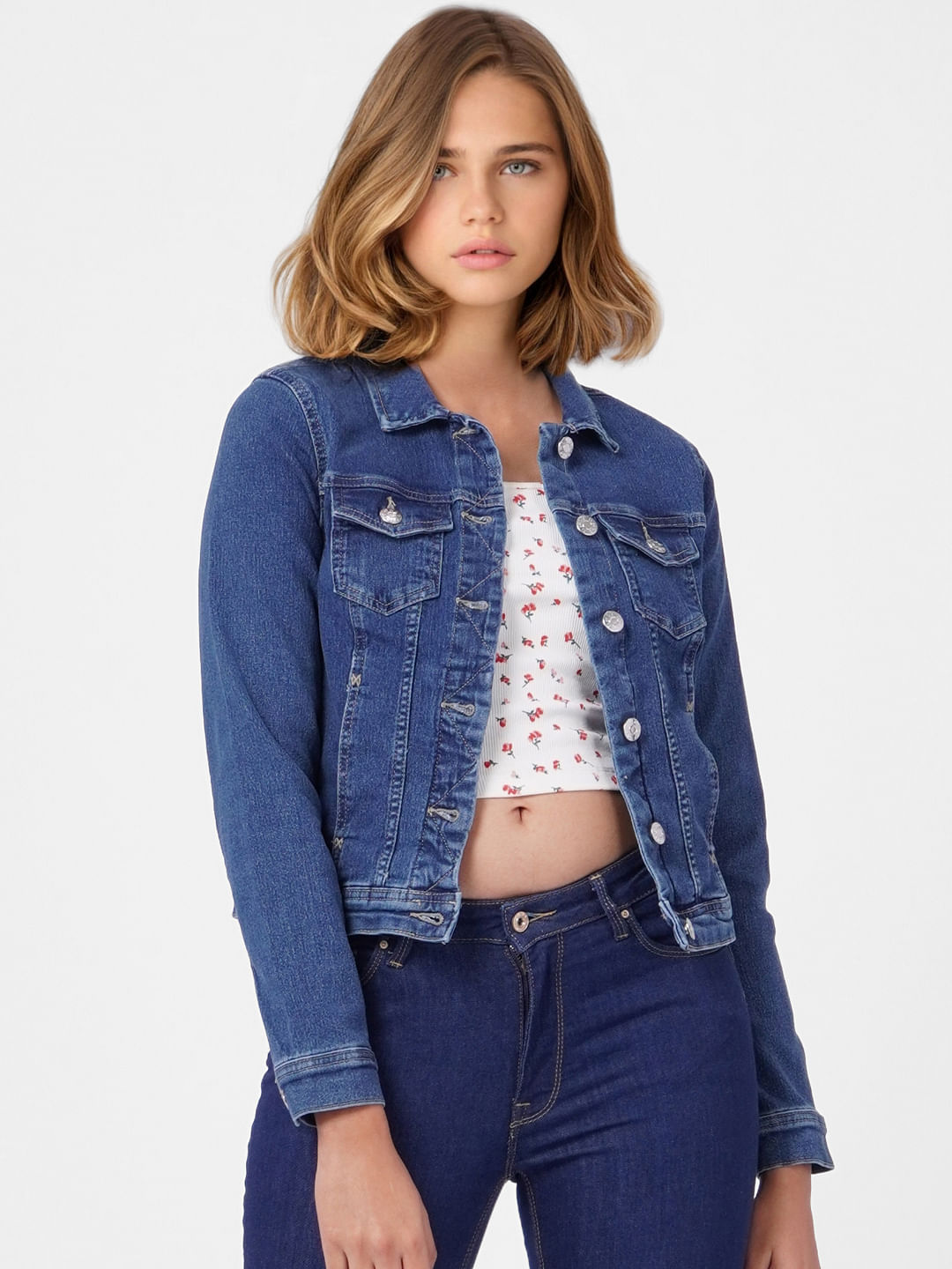 Blue Cropped Denim Jacket