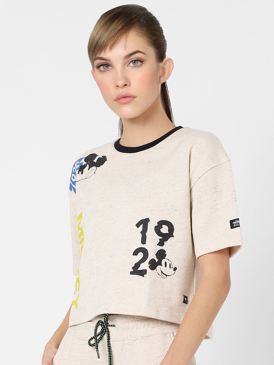 Only X Mickey Beige Graphic Print Sweatshirt