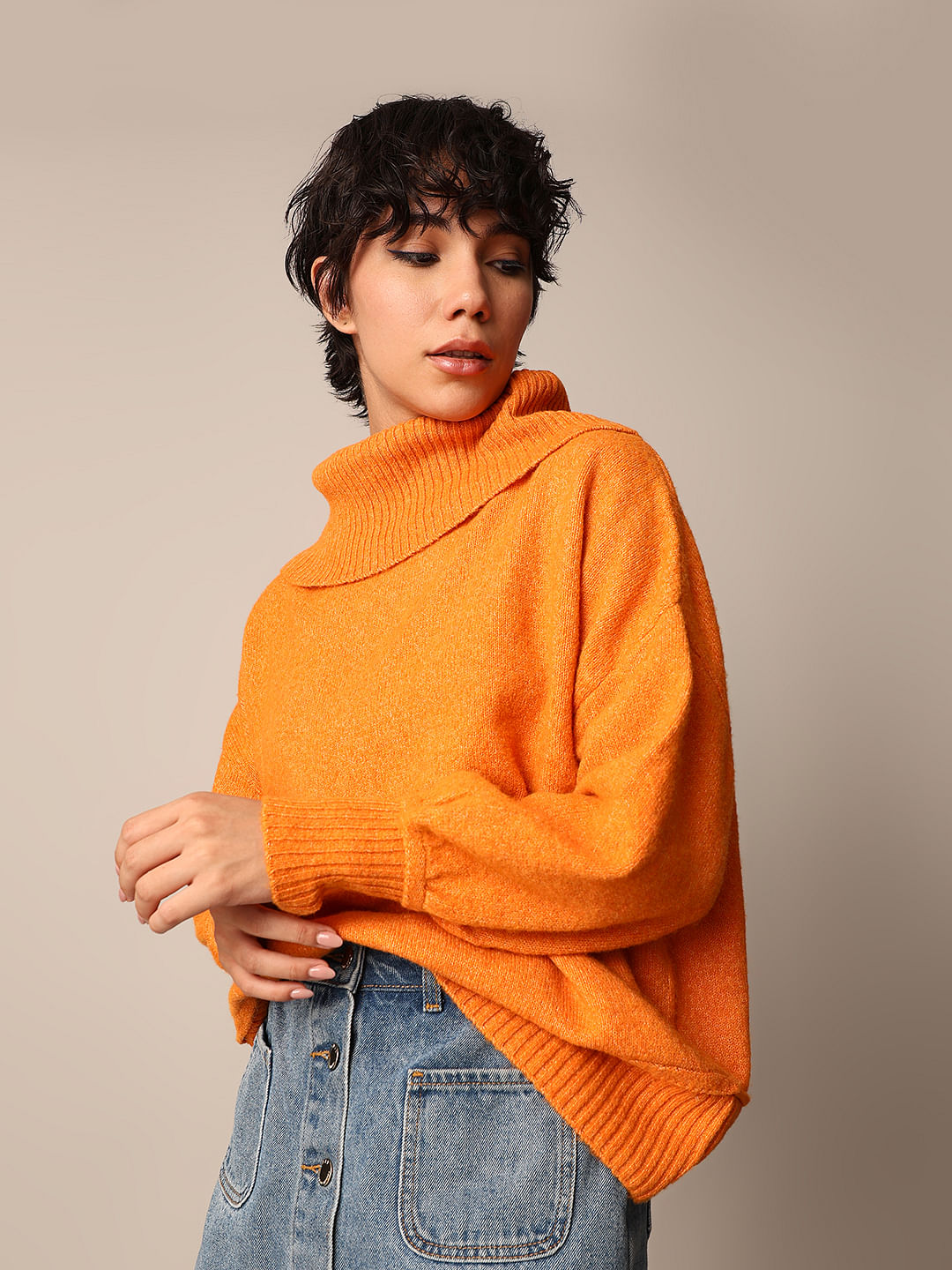 Orange High Neck Pullover