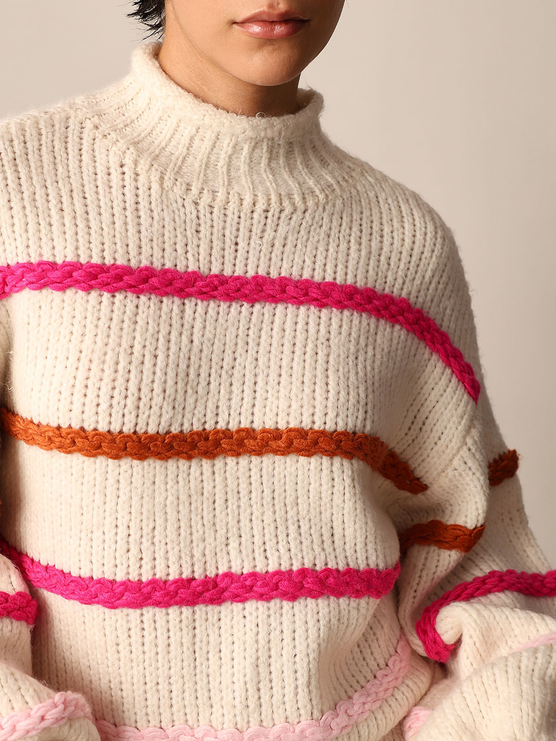 Cream Horizontal Striped Pullover