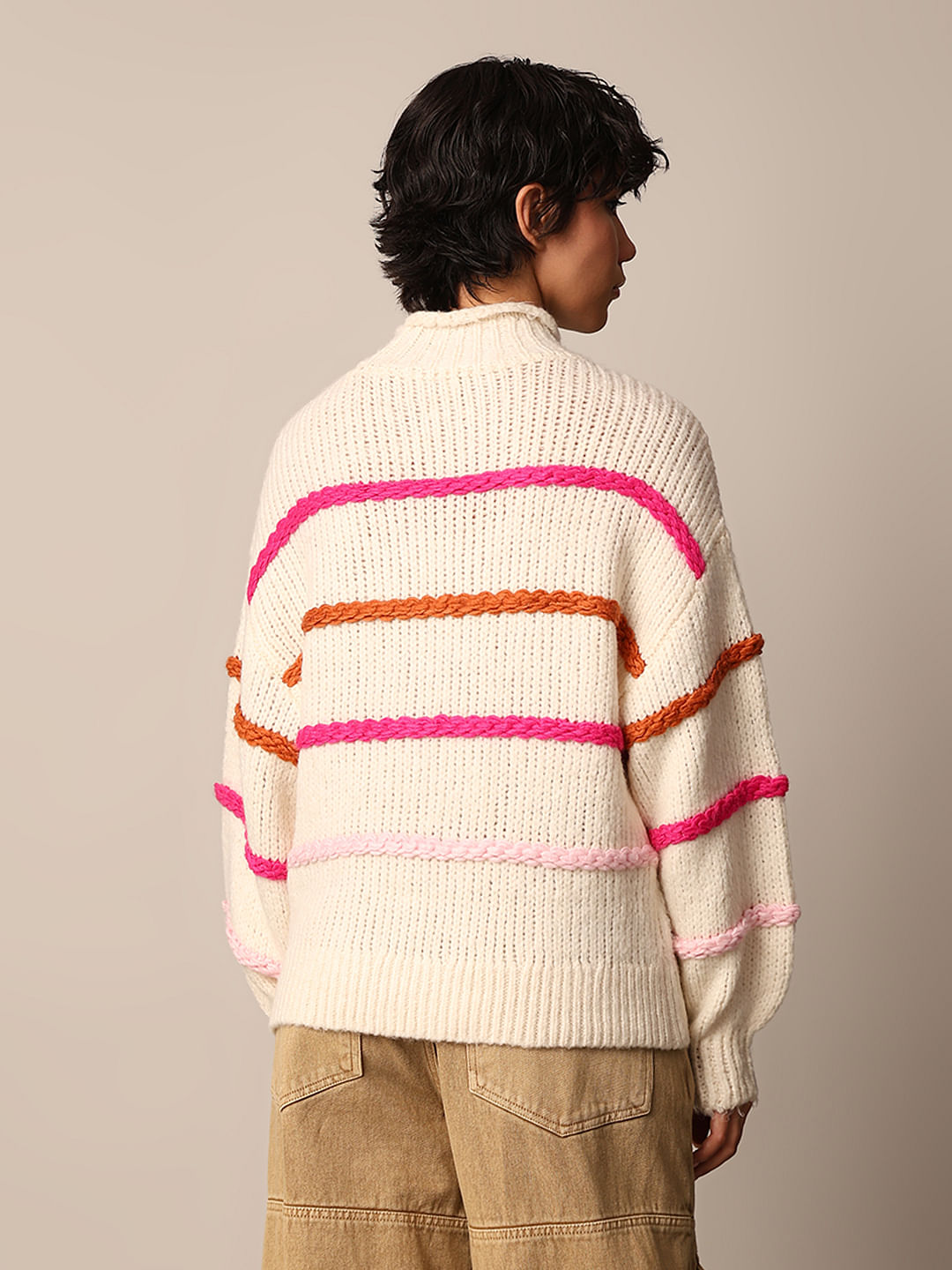 Cream Horizontal Striped Pullover