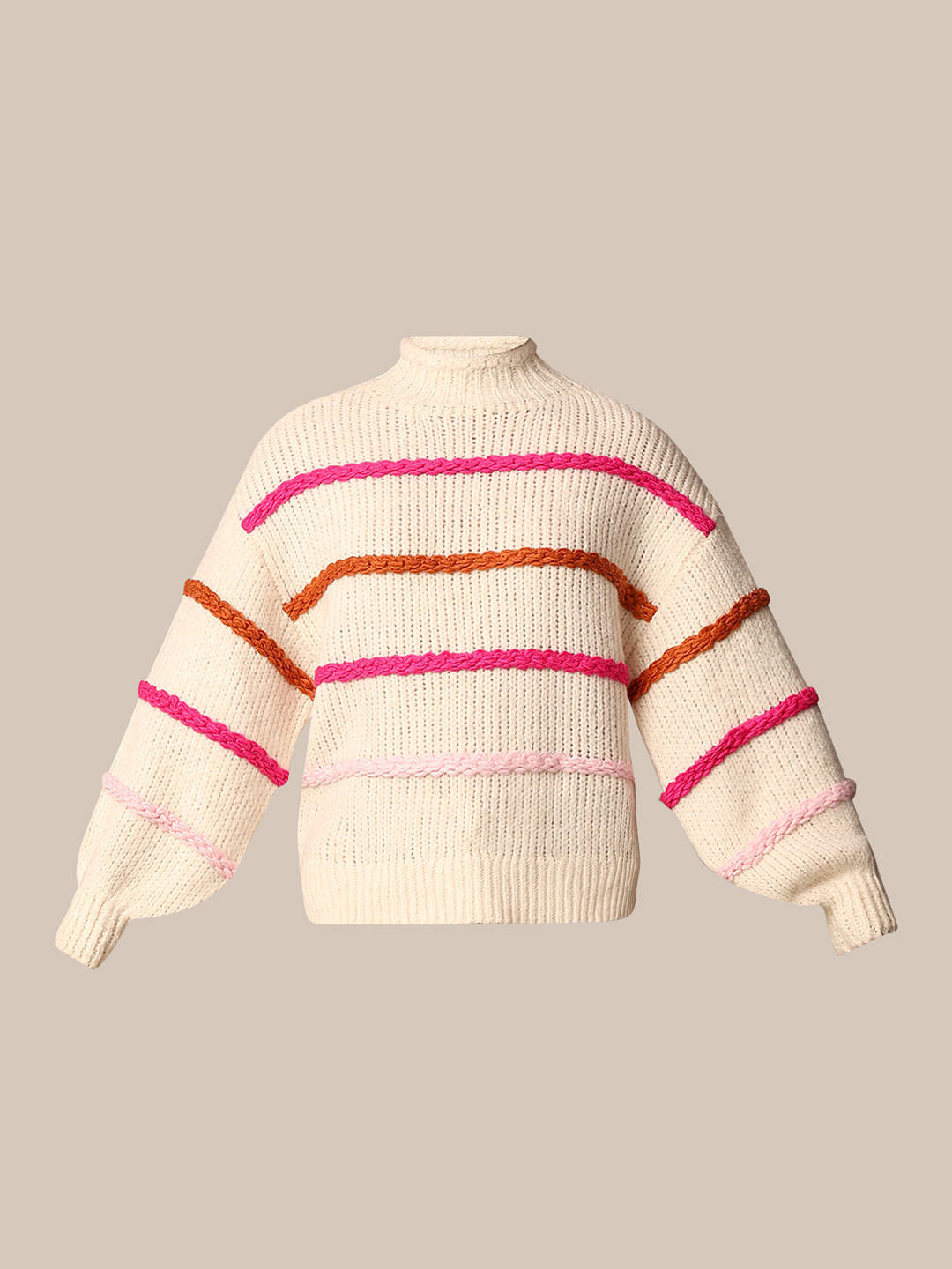 Cream Horizontal Striped Pullover