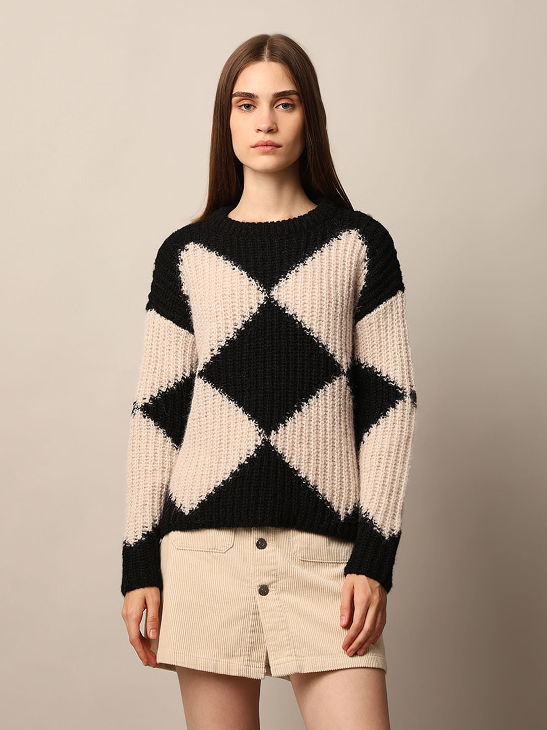 Black Rib Knit Colourblocked Pullover