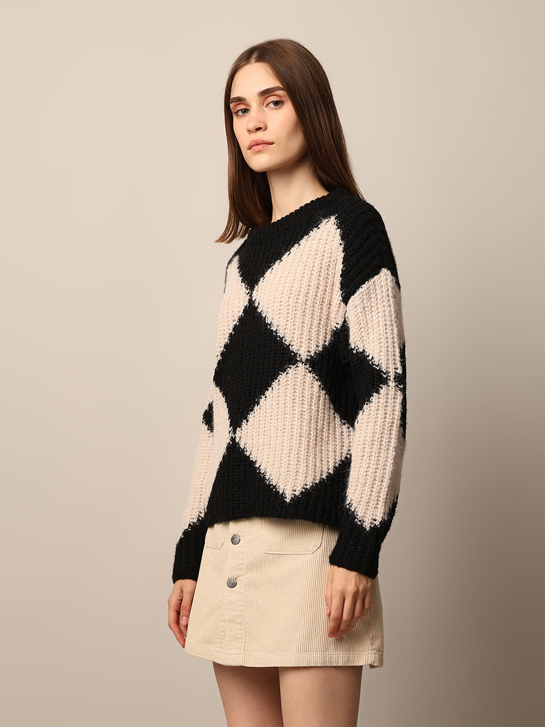 Black Rib Knit Colourblocked Pullover