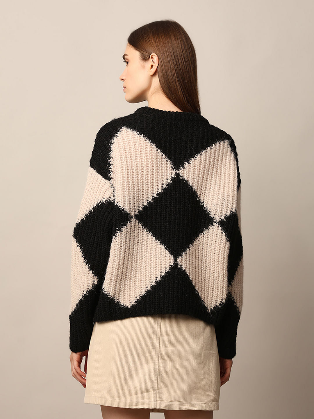 Black Rib Knit Colourblocked Pullover