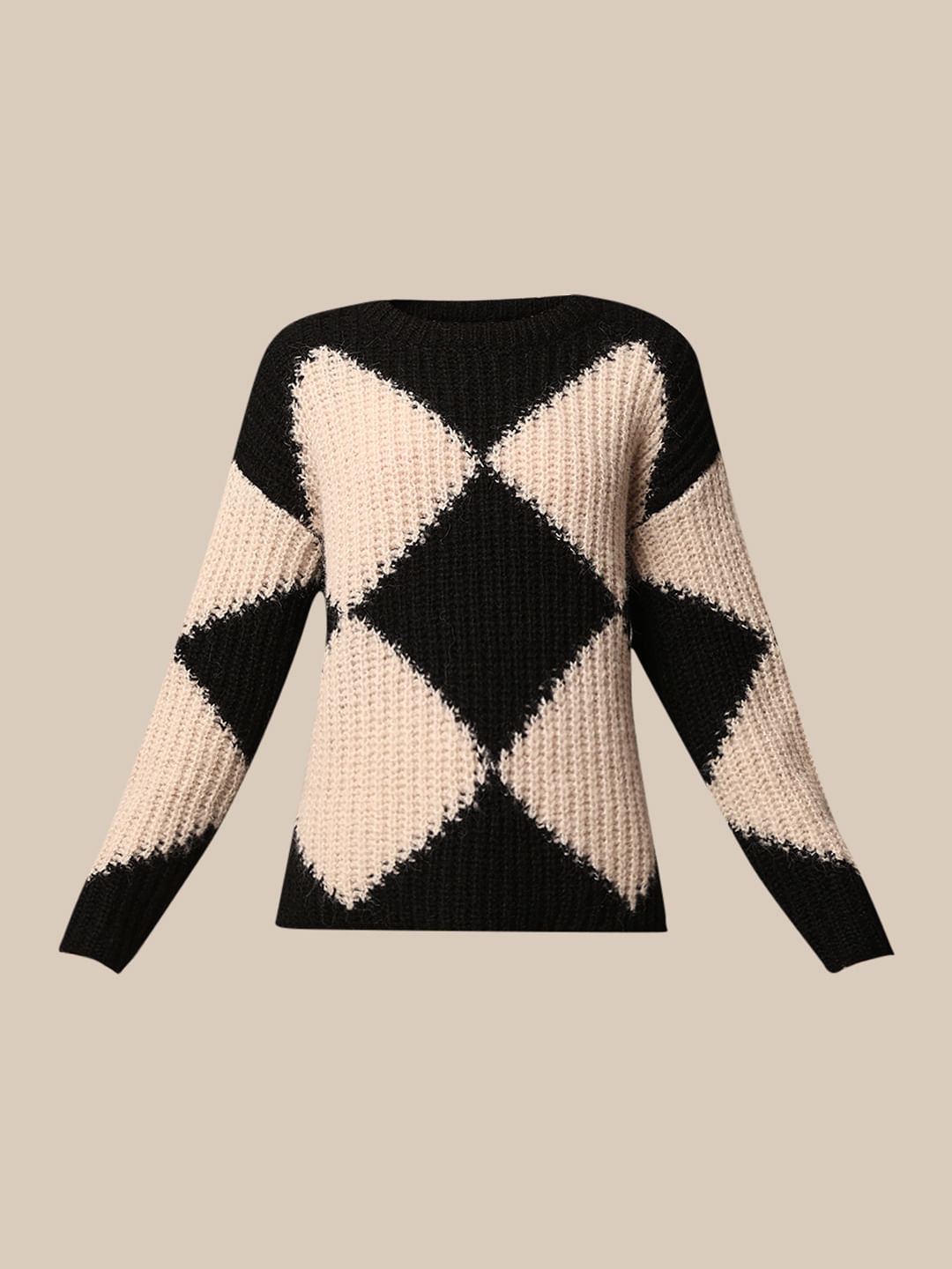 Black Rib Knit Colourblocked Pullover