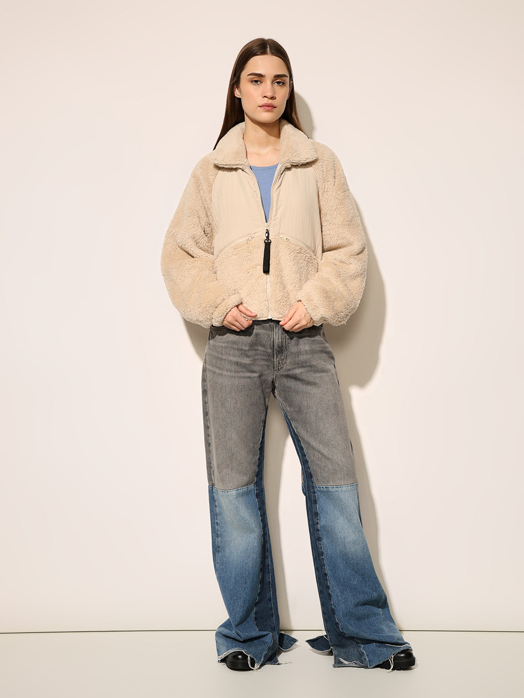 Beige Zip Up Teddy Jacket