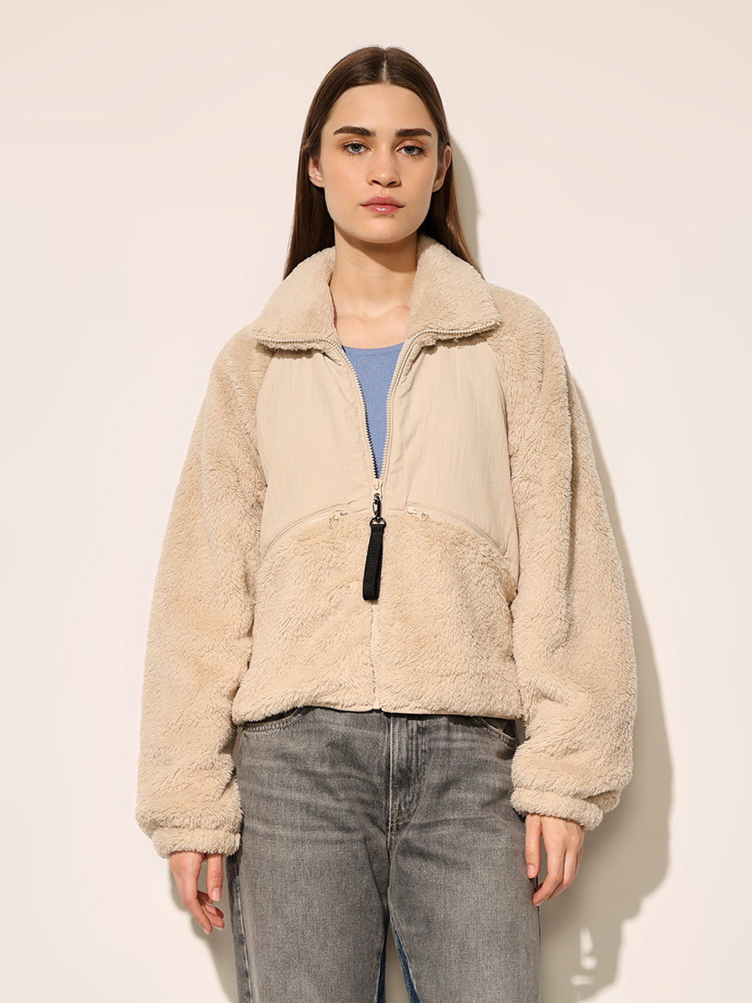 Beige Zip Up Teddy Jacket