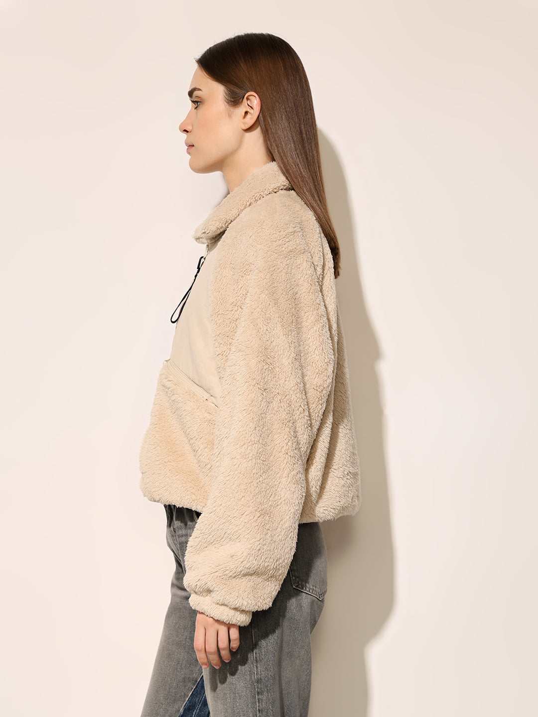 Beige Zip Up Teddy Jacket
