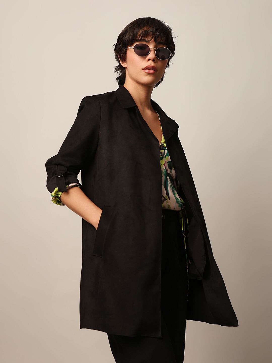 BLACK FAUX SUEDE COAT