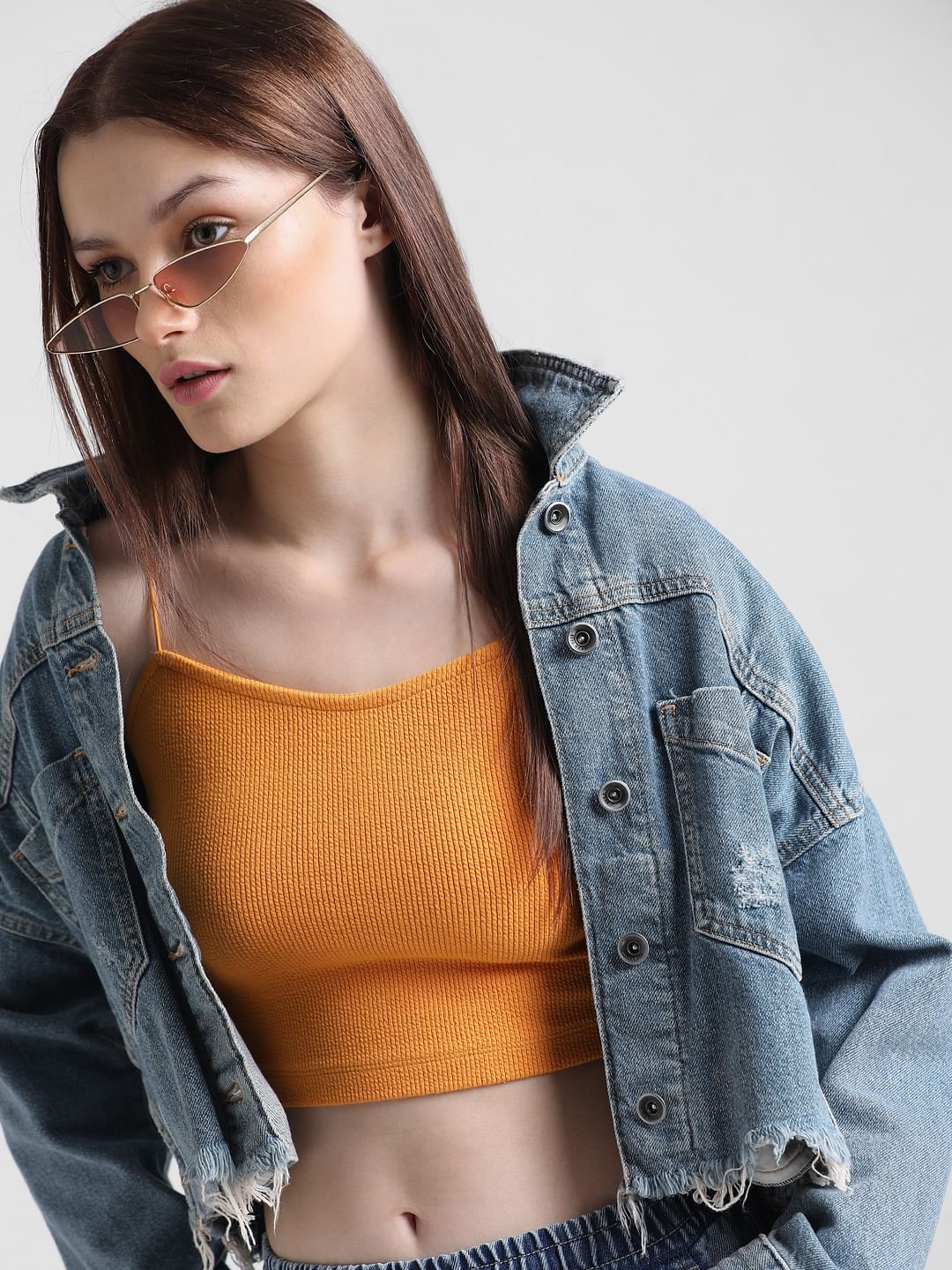 Orange Ribbed Crop Top