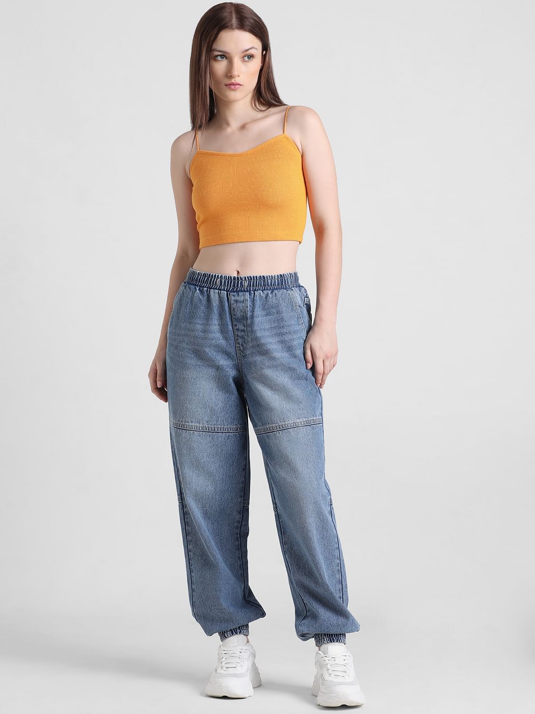 Orange Ribbed Crop Top