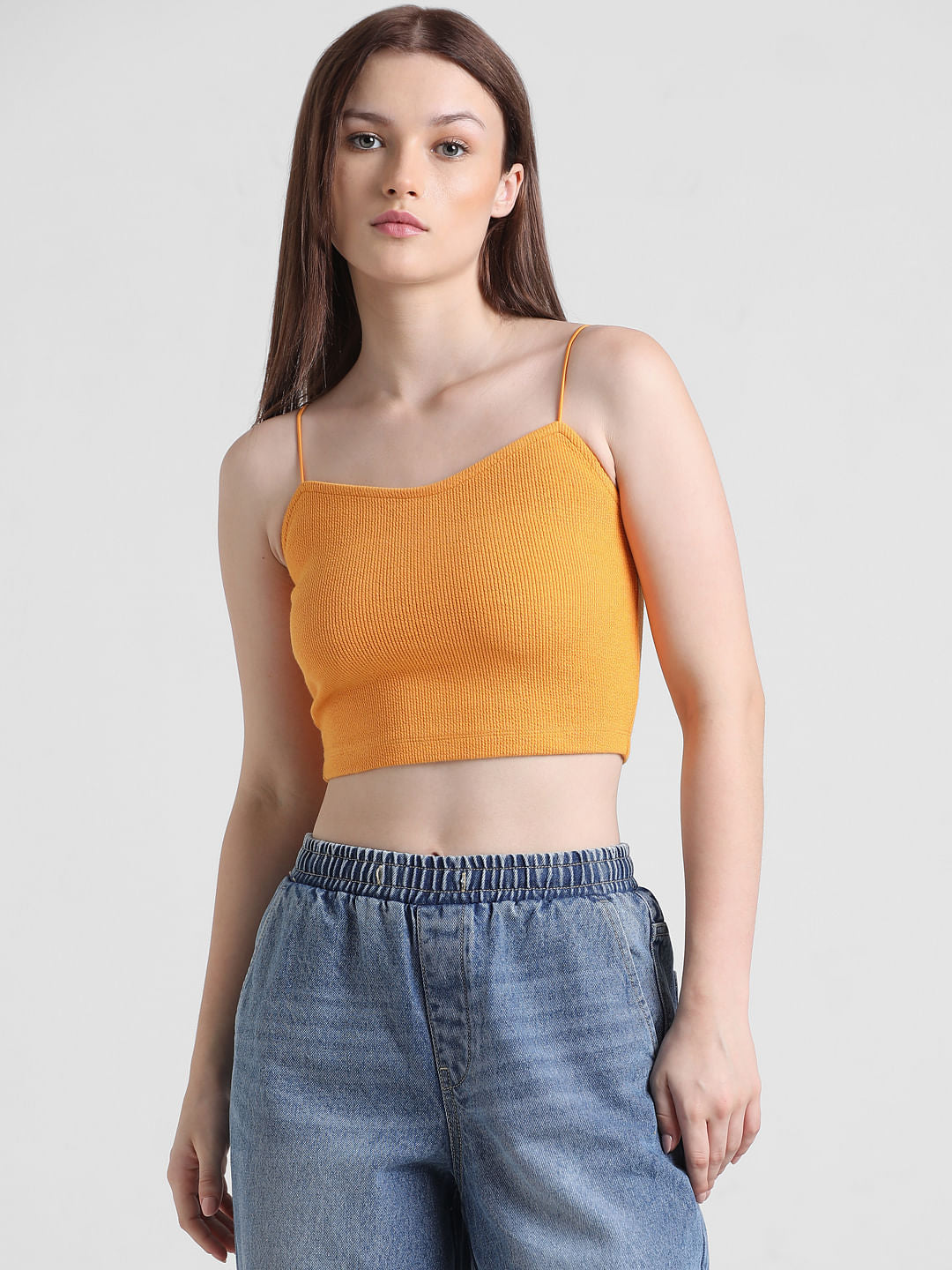 Orange Ribbed Crop Top