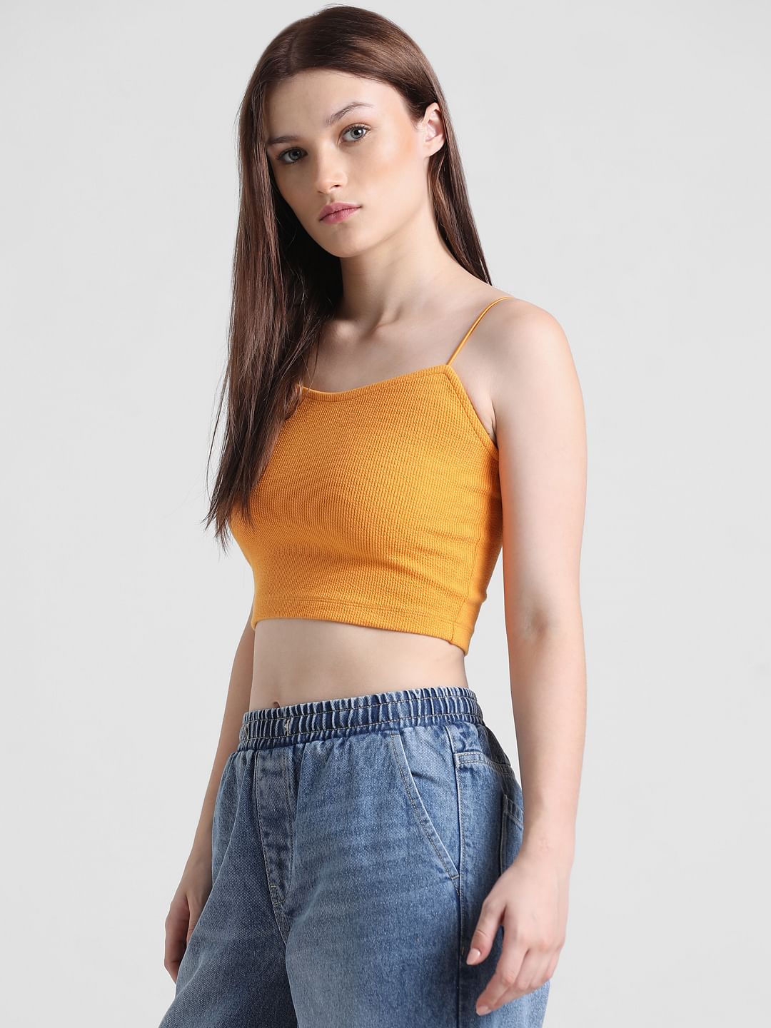 Orange Ribbed Crop Top