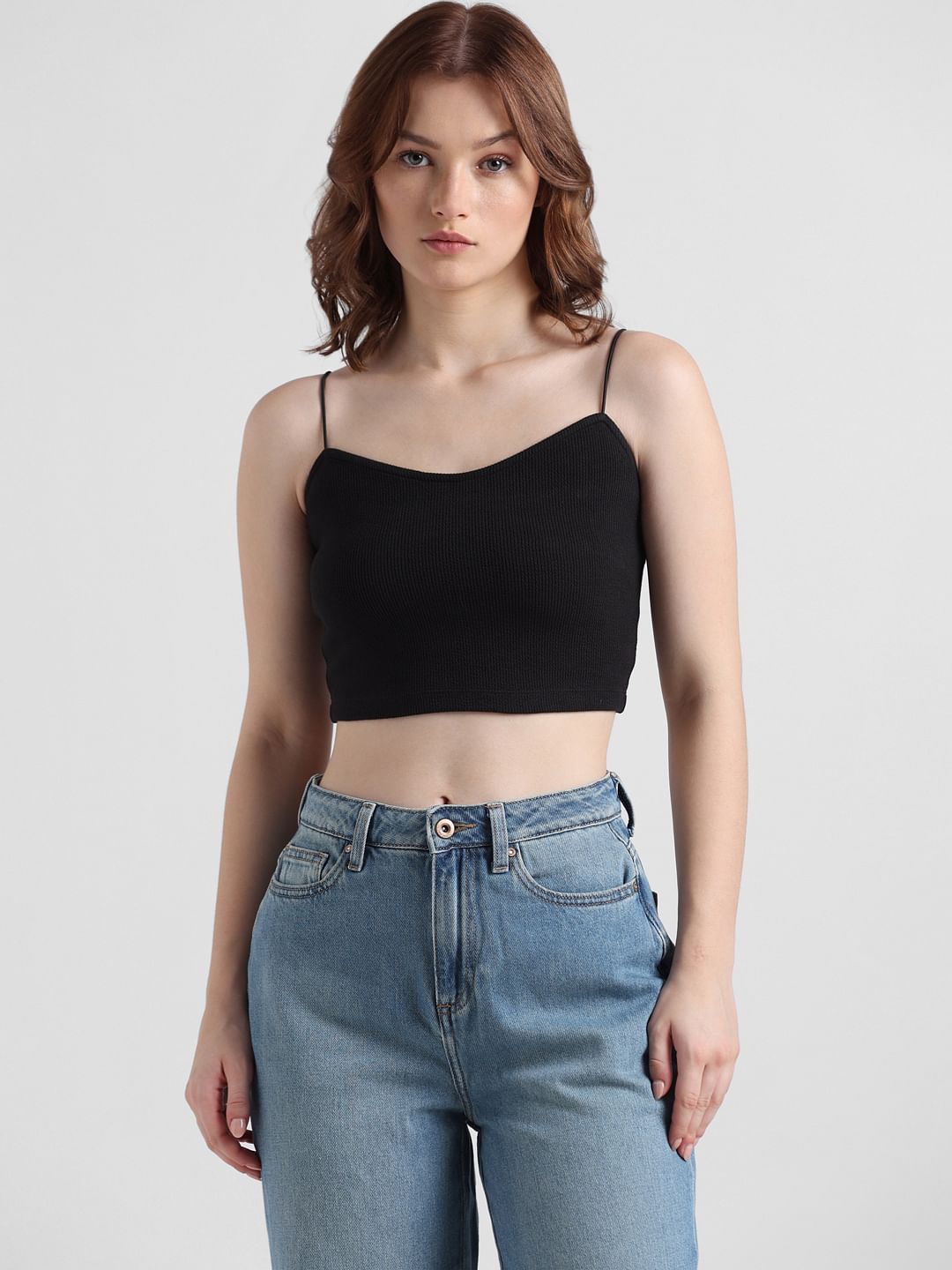 Black Ribbed Crop Top