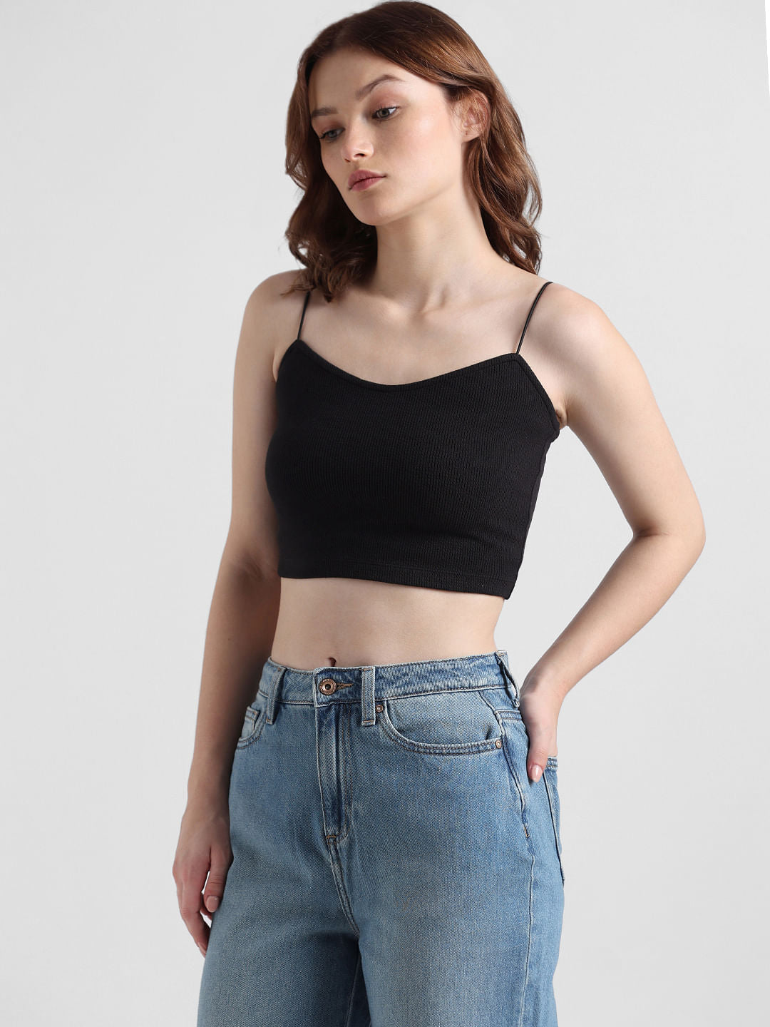 Black Ribbed Crop Top