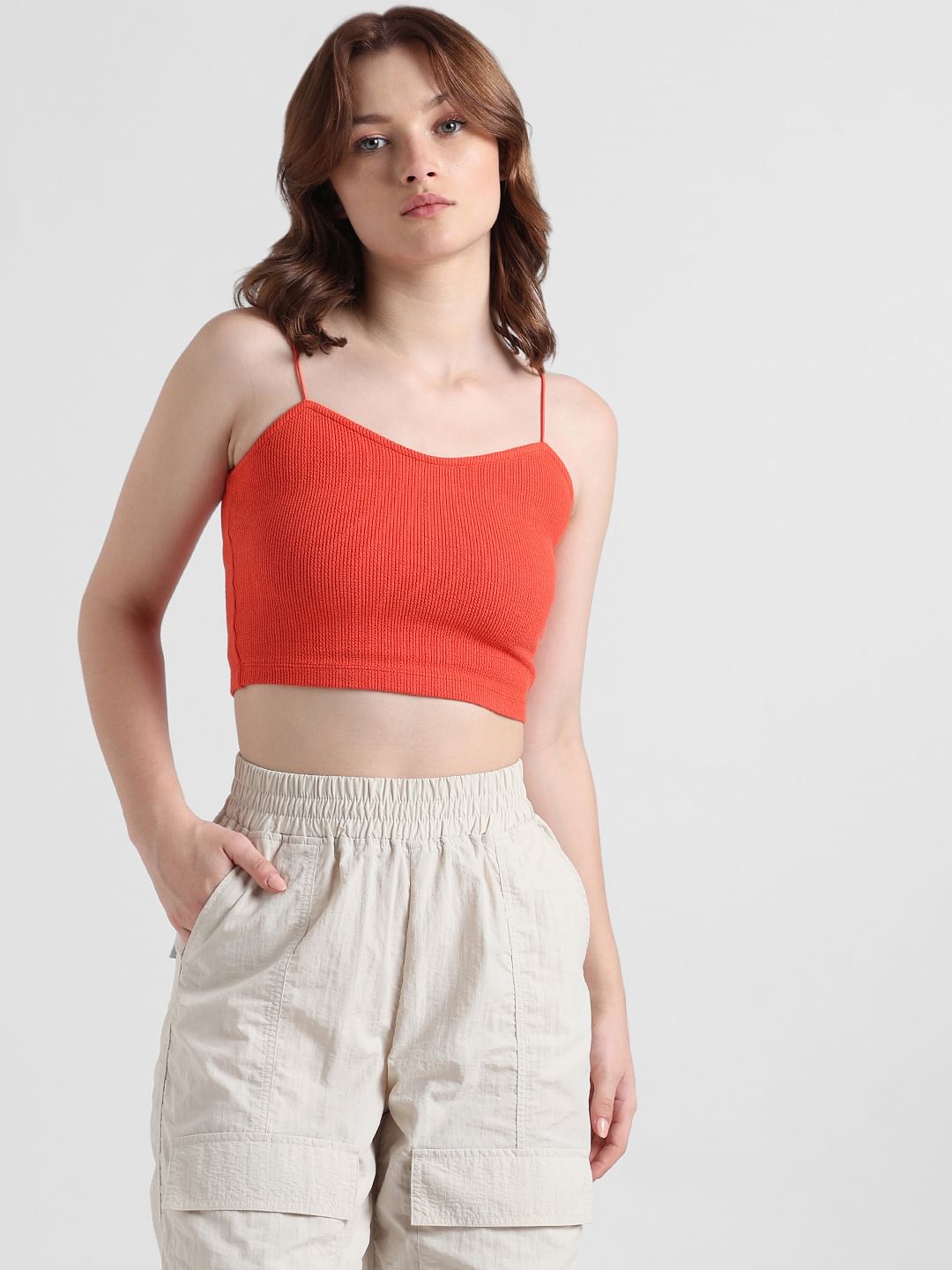 Red Ribbed Crop Top