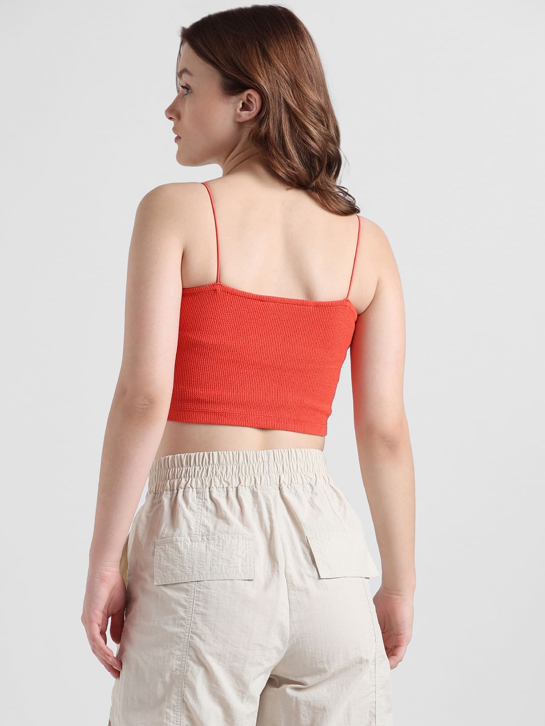 Red Ribbed Crop Top