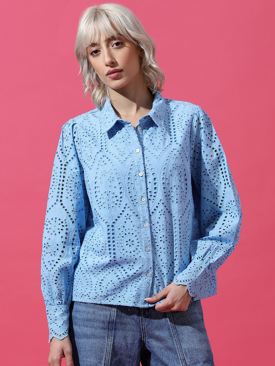 Blue Schiffli Shirt