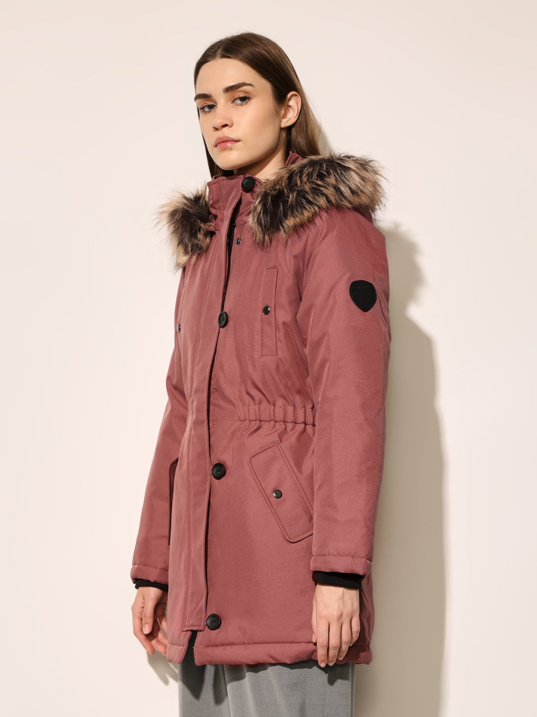 Rose Brown Fur Hooded Parka Jacket