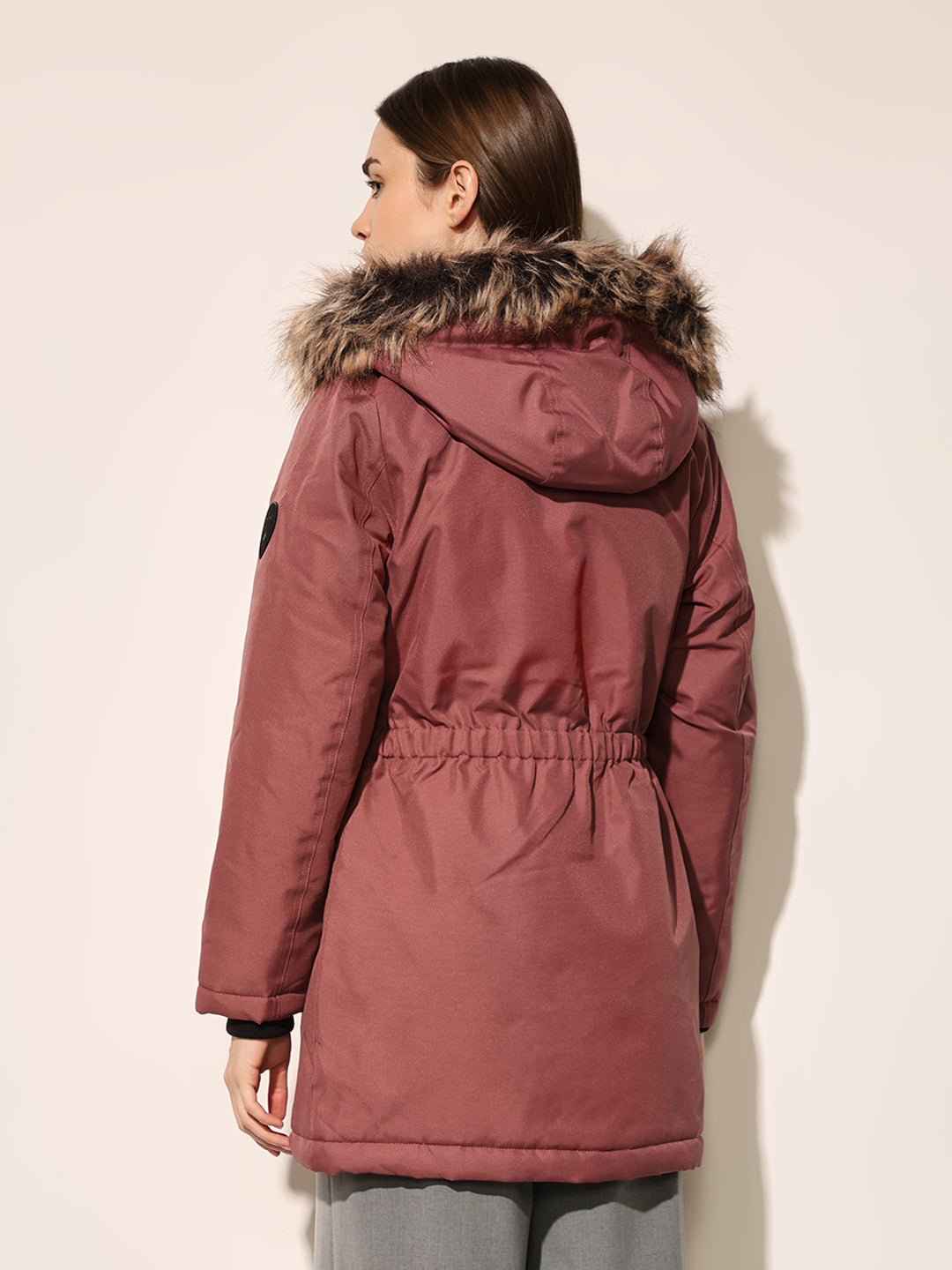 Rose Brown Fur Hooded Parka Jacket